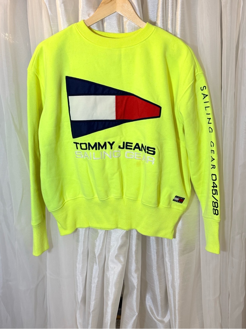 Tommy Hilfiger Sailing Gear Neon Yellow Crewneck with Flag Graphic